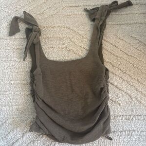 Free People Tie-Shoulder Ribbed Tank Top - Olive